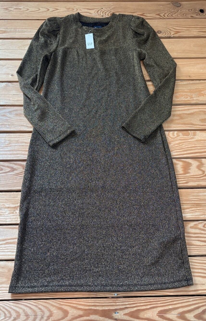 Gap NWT $79.95 Women’s Ribbed Long Sleeve Dress Size PS Gold M11